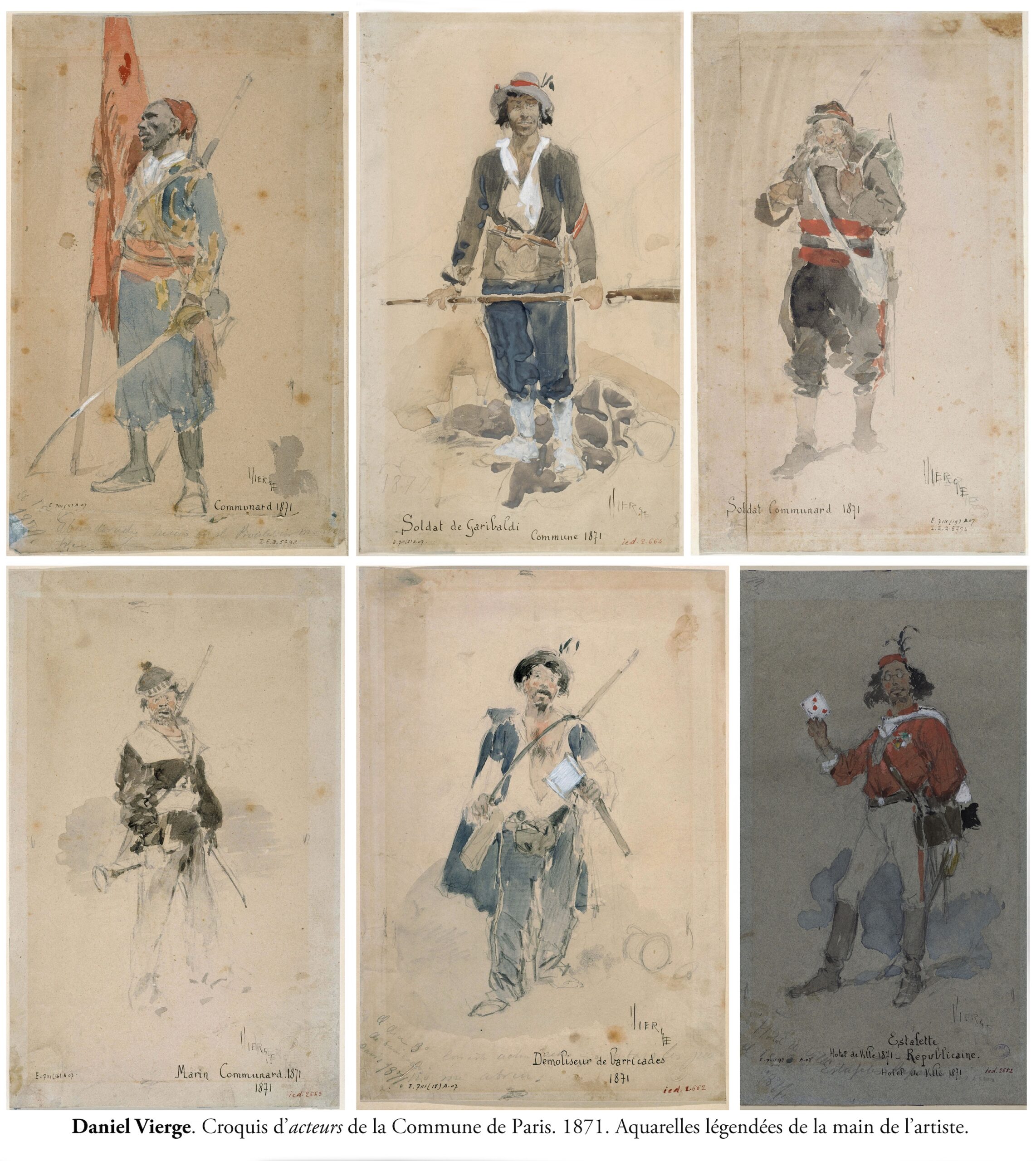 Daniel Vierge (Urrabieta Ortiz, dit, 1851-1904). "Le communard (Nègre porte-drapeau en costume de zouave)", 1871. Aquarelle avec rehauts de gouache sur papier teinté. Paris, musée Carnavalet.