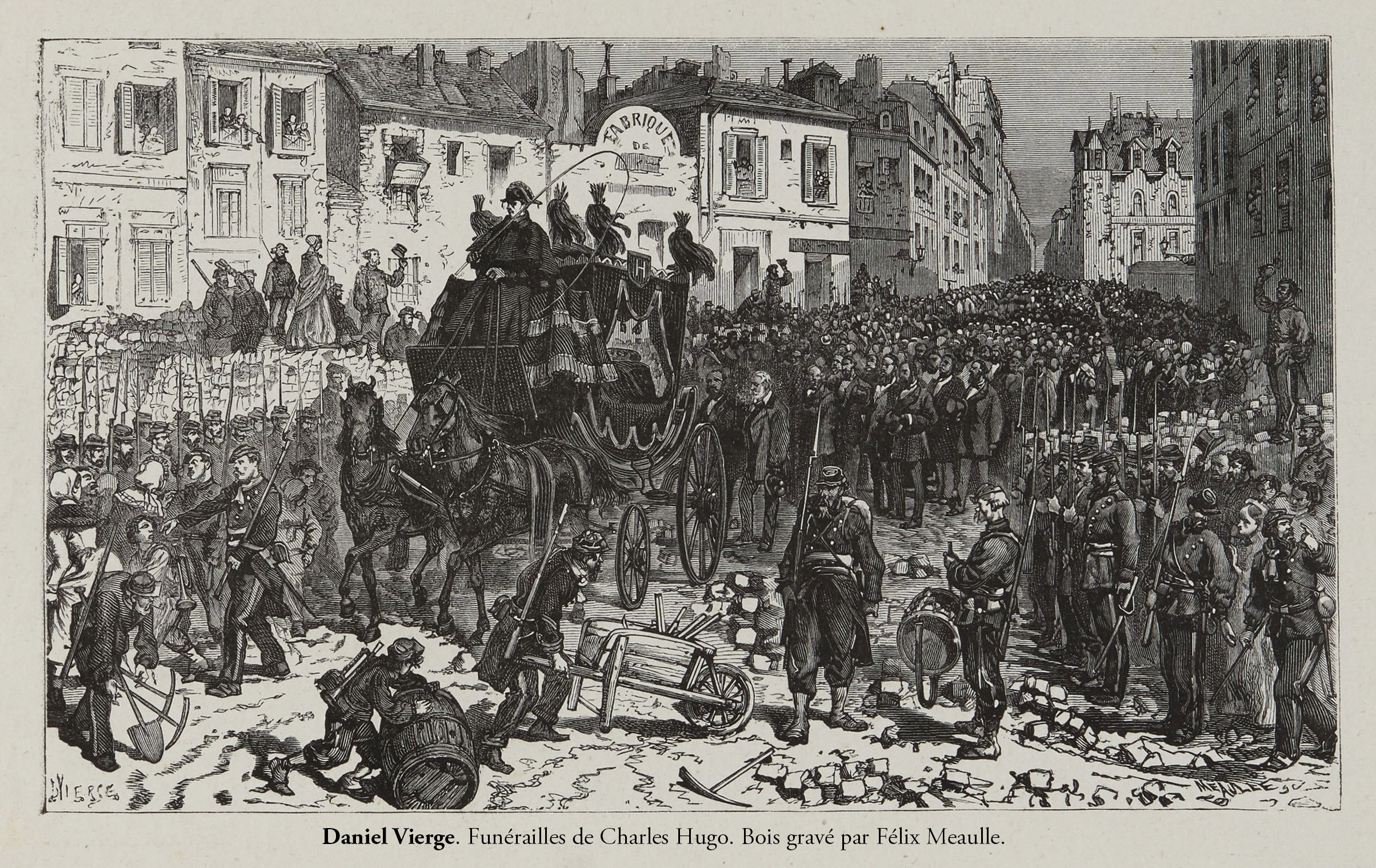 L'Année terrible. Les obsèques de Charles Hugo. Bois gravé par Félix Meaulle