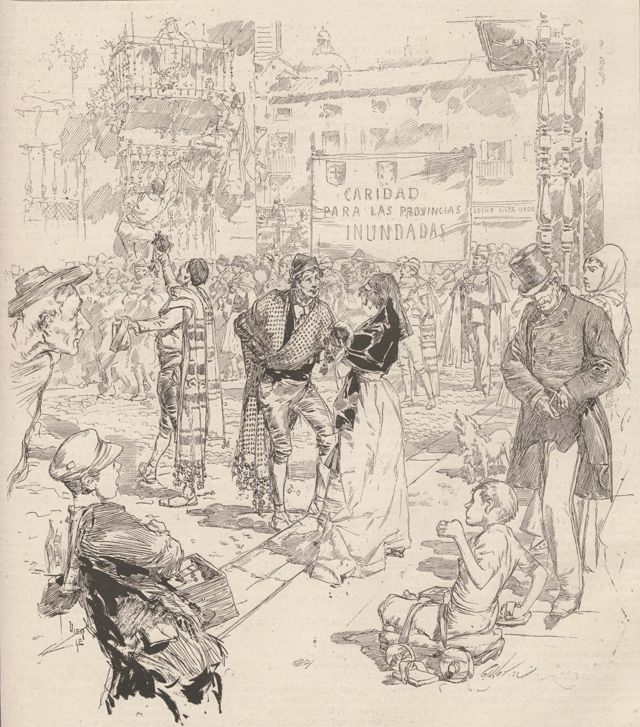 Le Monde illustré, 1879-11-29: "L'Estudiantina murcienne quêtant dans les rues de Madrid pour les inondés", par Daniel Vierge
