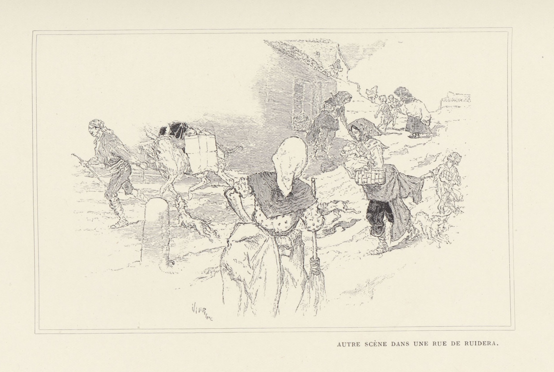 Daniel Vierge: Au pays de don Quichotte (1901): Scène dans une rue de Ruidera