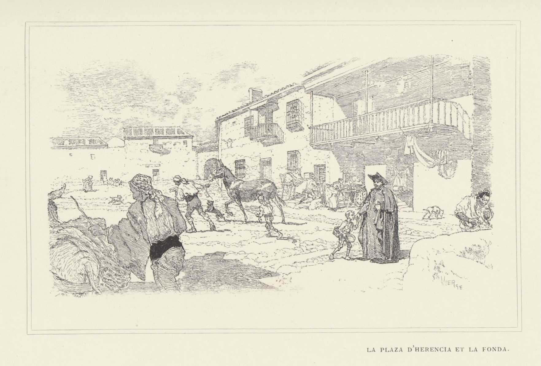 Daniel Vierge: Au pays de don Quichotte (1901): la Plaza de Herencia et la fonda
