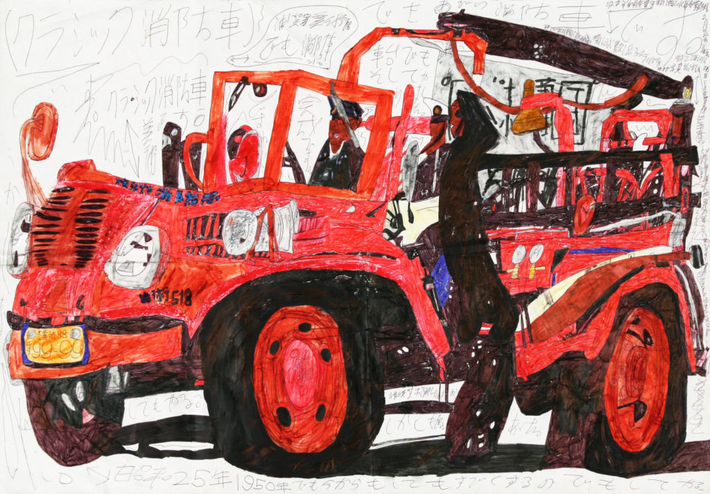 “Camion de papier” (2014), de Takumi Matsuhashi. Stylo bille, crayon, sur papier. Coll. de l'artiste