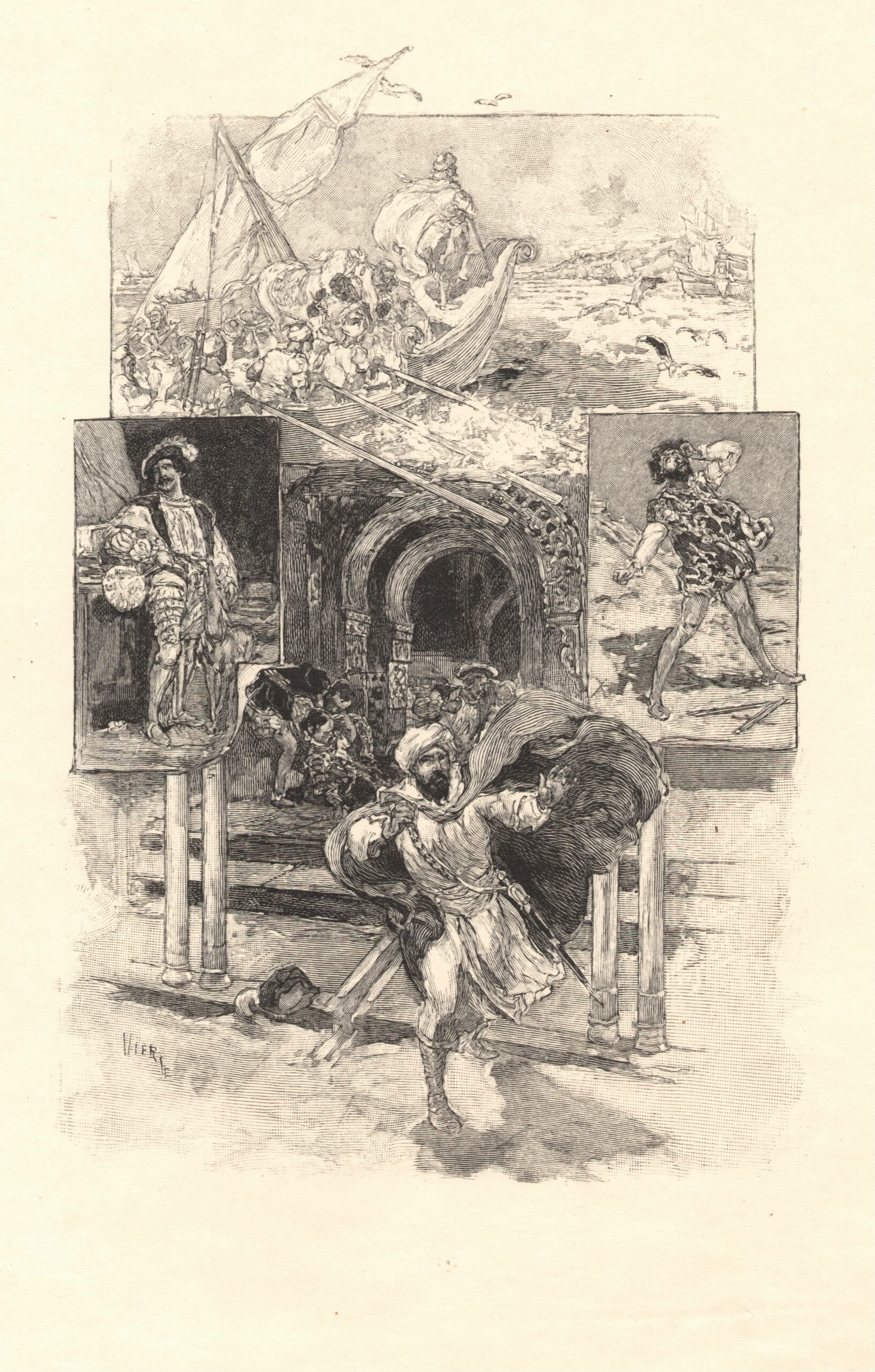 Frédéric Florian. Le Dernier abencérage. Gravure sur bois de fil des dessins de Daniel Vierge