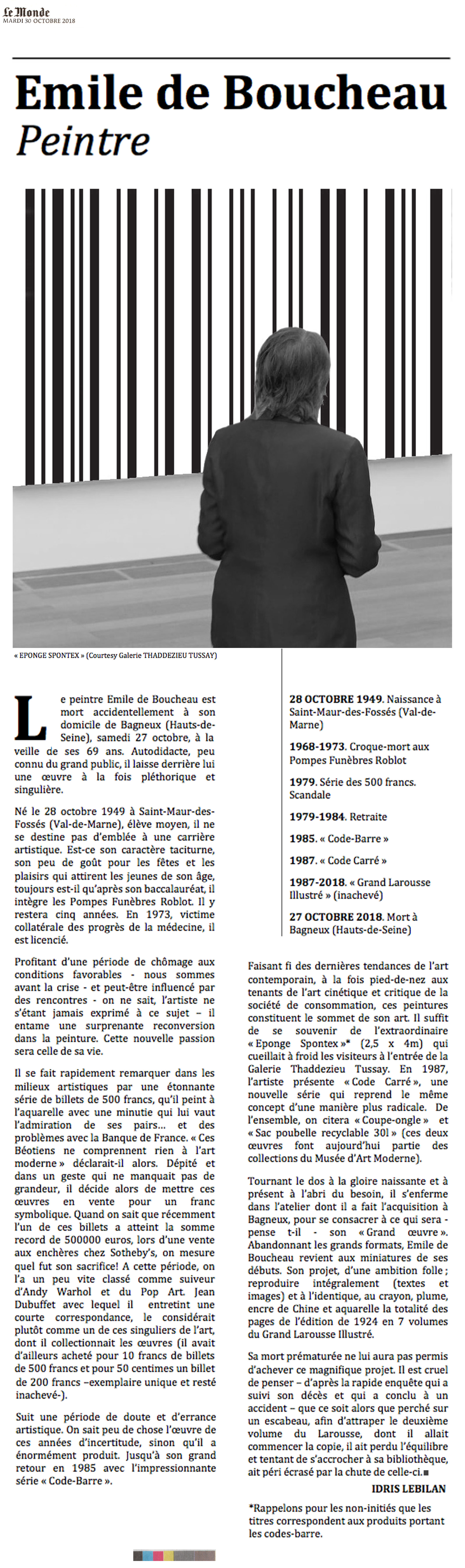 Disparition. Emile de Boucheau 1949-2018 - Choses revues par Philippe Mignon
