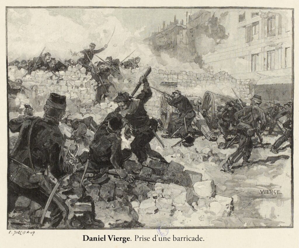 Daniel Vierge. Episode de la Commune, prise d'une barricade, 1871 
