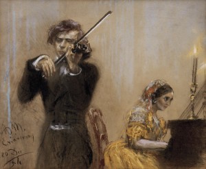 Clara Schumann et Joseph Joachim en concert, pastel d'Adolph von Menzel, 1854