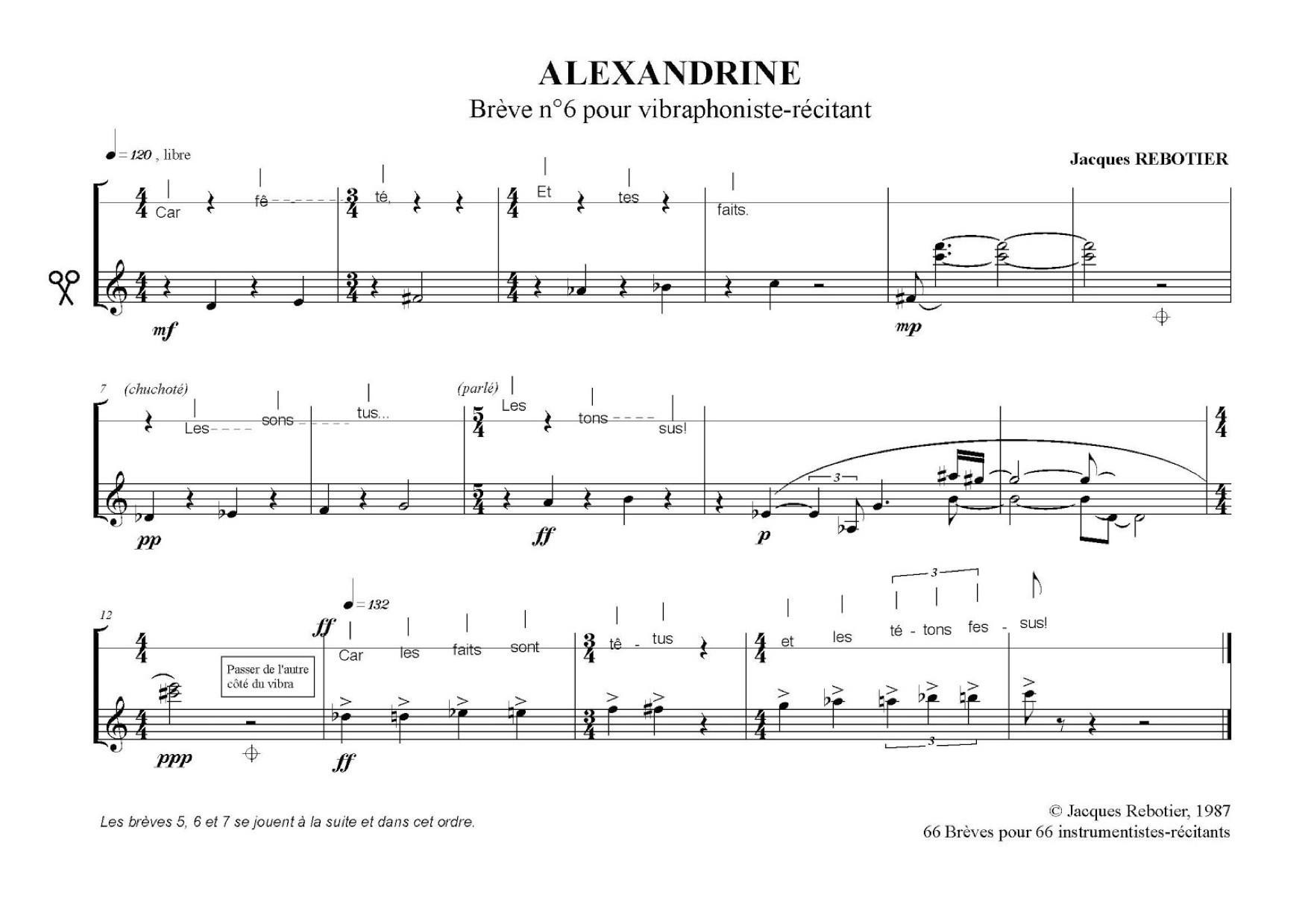 Alexandrine. Brève n°6 pour vibraphone, interprétée par Gaston Sylvestre. Captée à l'Opéra-Bastille en 1991 © Jacques Rebotier