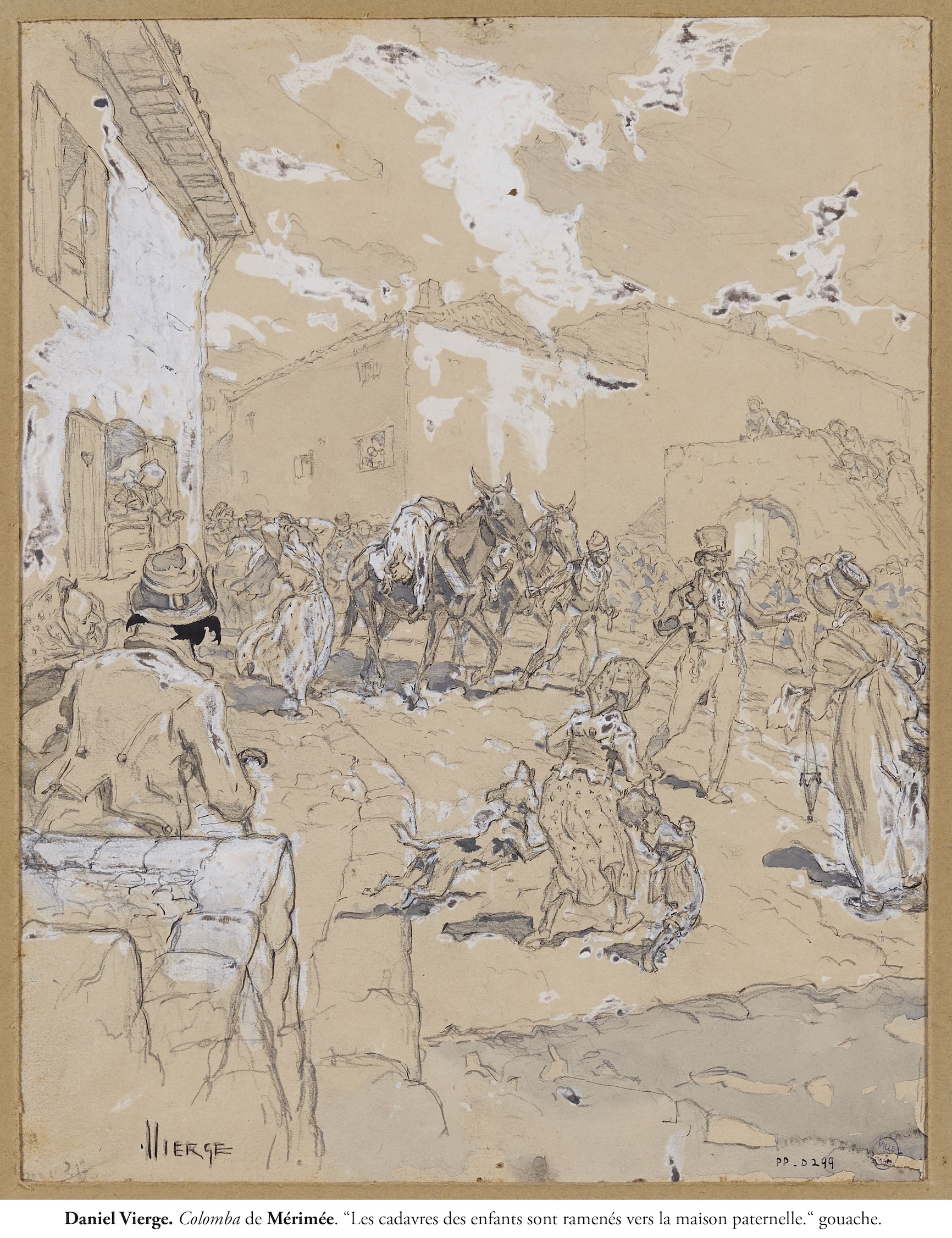 Daniel Vierge / Colomba de Prosper Mérimée : Les cadavres des enfants sont ramenés vers la maison paternelle