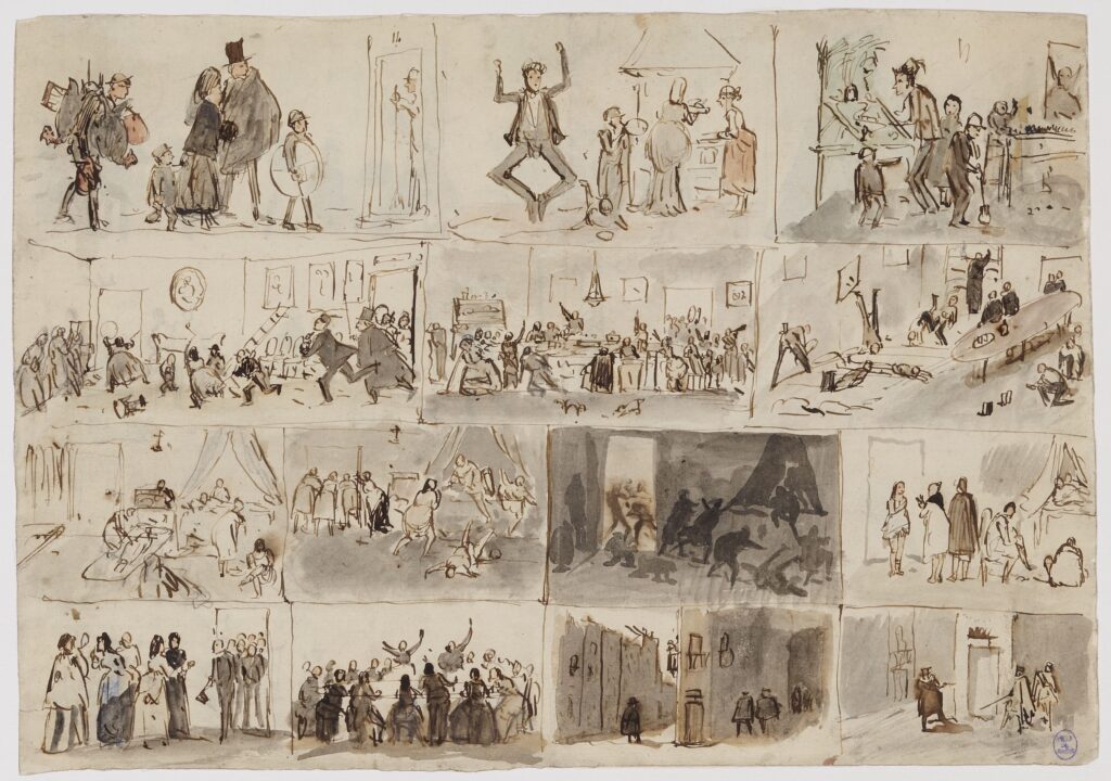 Daniel Vierge. Croquis d'enfance (1869). Plume, encre brune, lavis d'encre et aquarelle