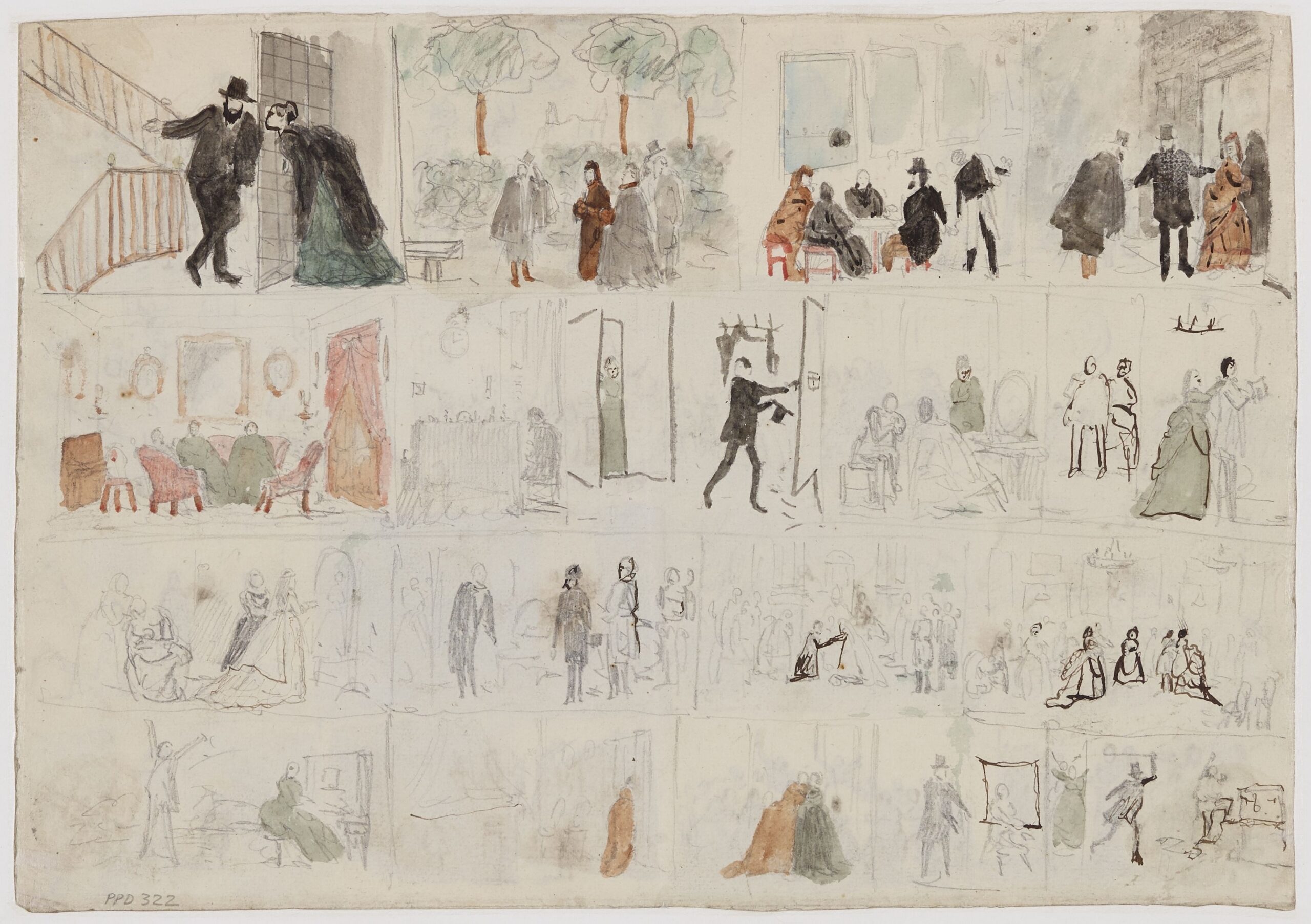 Daniel Vierge. Croquis d'enfance (1869). Crayon graphite, plume, encre brune, lavis d'encre et aquarelle