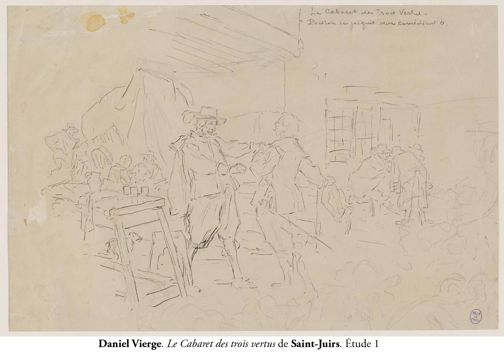Daniel Vierge. Le cabaret des trois vertus. Étude