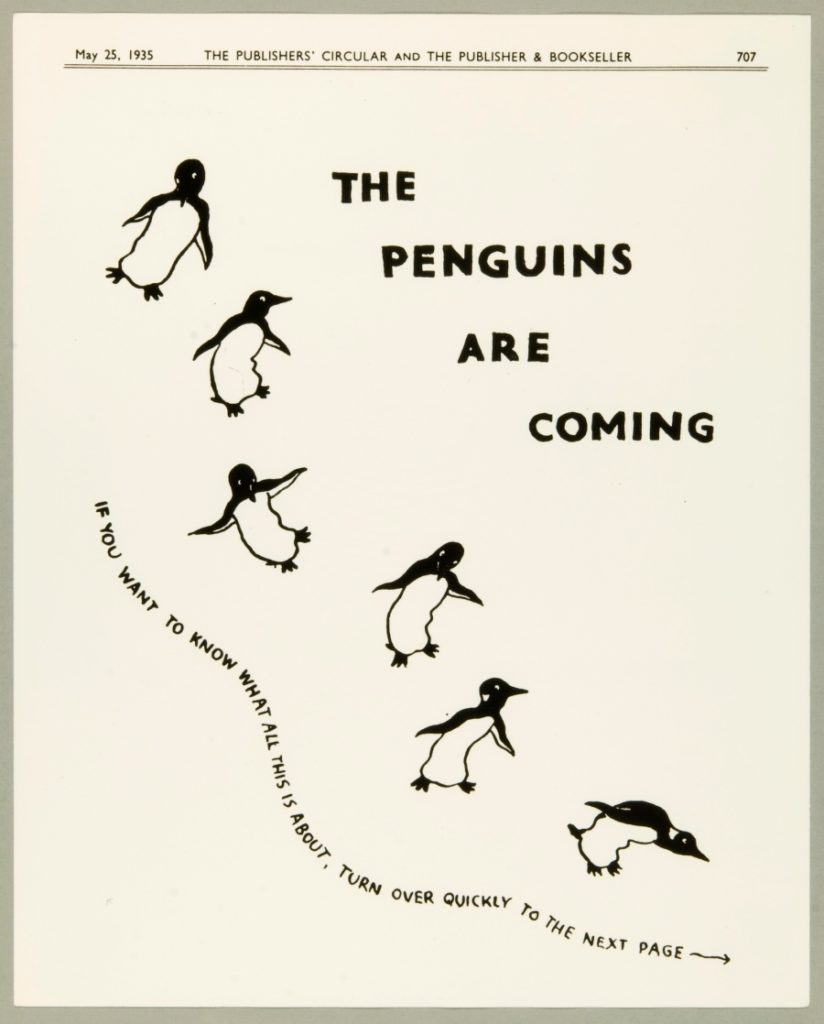 Publicité de mai 1935 pour le lancement de Penguin Books. Image : Penguin Archive des collections spéciales de la Bibliothèque de l’Université de Bristol. Bristol est la ville où Allen Lane a vu le jour.