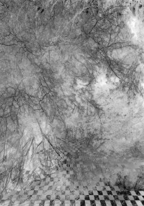 Juliette Mogenet, “Faire surface”, incisions et arrachages sur photographie imprimée sur plexiglas, 100x70cm - exposition à la Graineterie, Centre d'art de la ville de Houilles, 2015