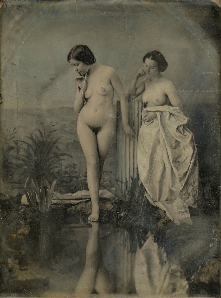 “Baigneuses au lac”, daguerréotype, pose directe sur cuivre argenté, de Félix-Jacques Moulin