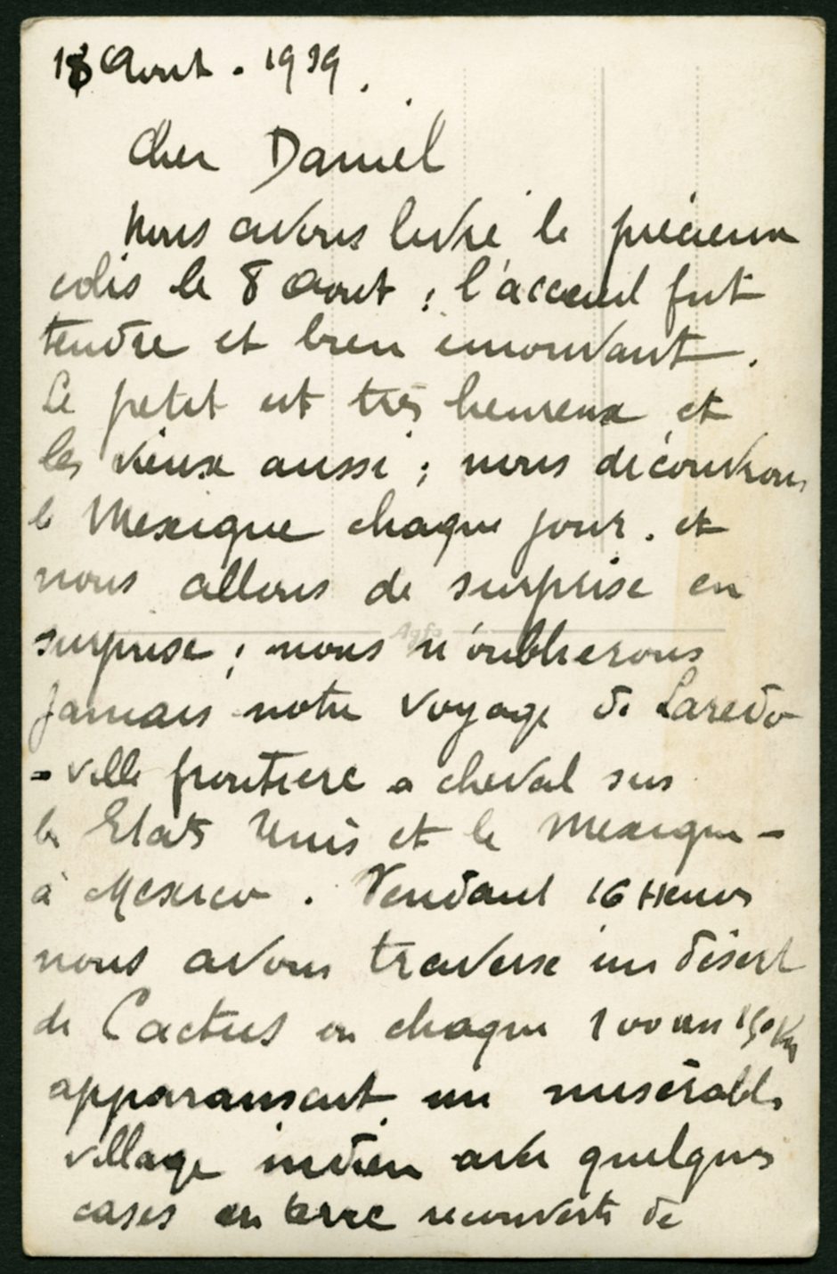 Première partie de la lettre adressée par Marguerite Rosmer à Daniel Martinet, le 18 août 1939