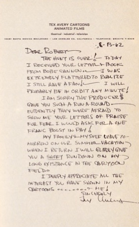 Lettre de Tex Avery à Robert Benayoun
