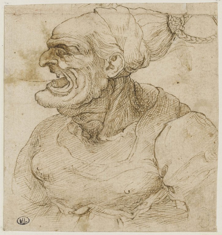Léonard de Vinci, Profil de femme grotesque à gauche, la bouche ouverte © RMN-Grand Palais