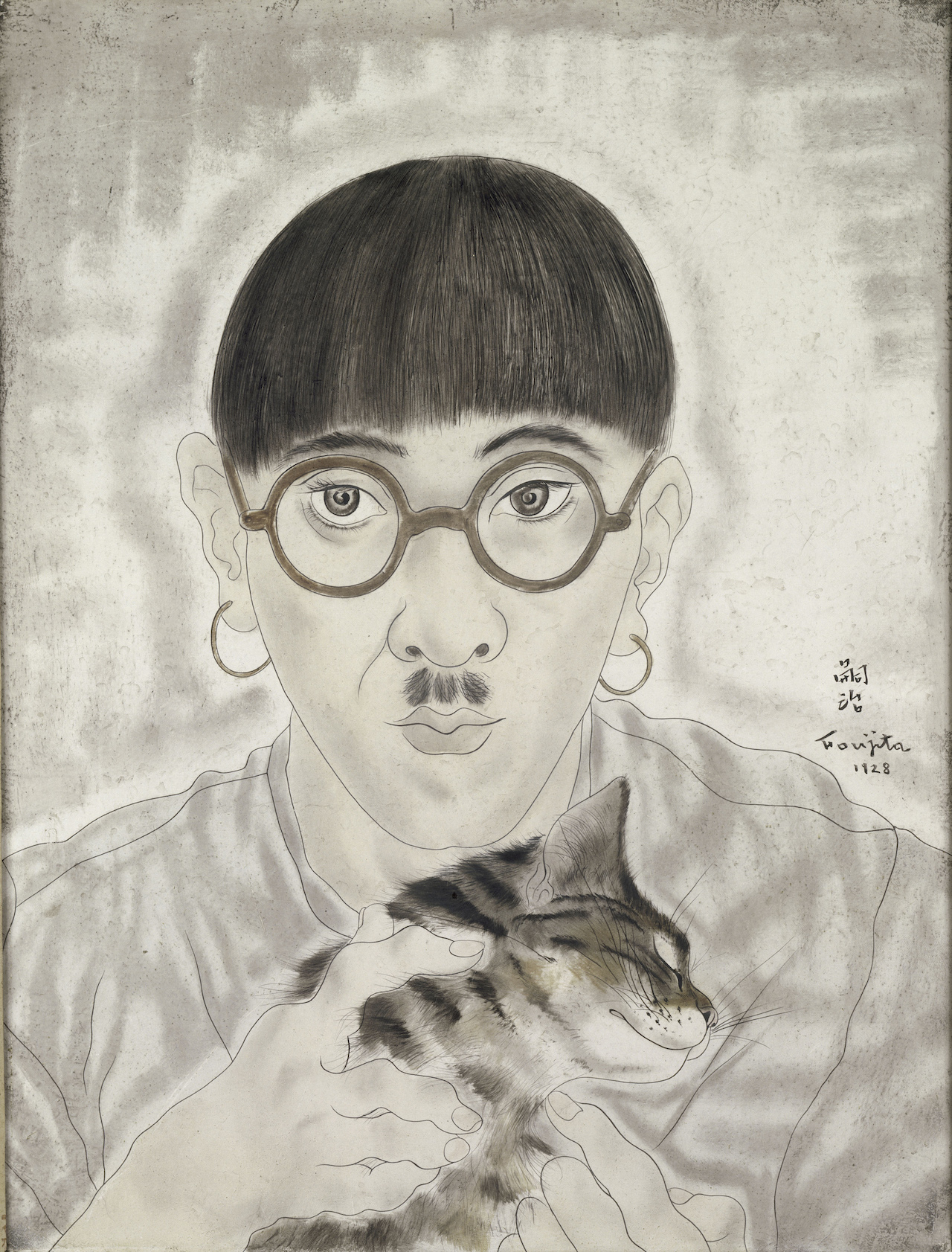 "Portrait de l’artiste (autoportrait au chat)", (1928).