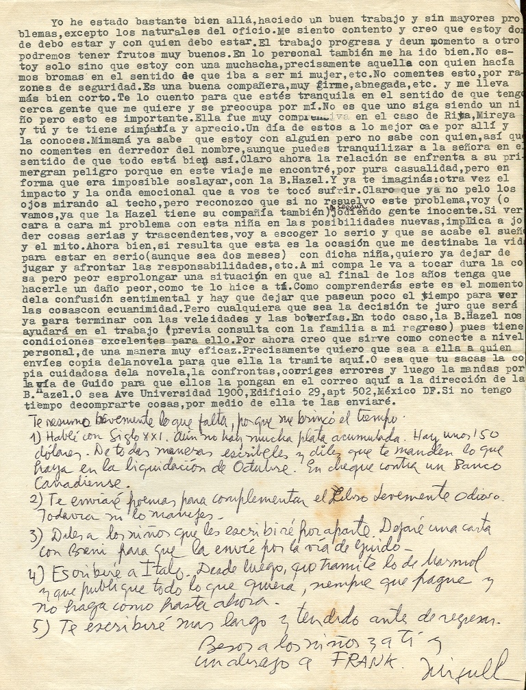 Seconde page de la lettre de Miguel à Ana, envoyée de Mexico le 18 septembre 1974 © Archives de la Famille Dalton