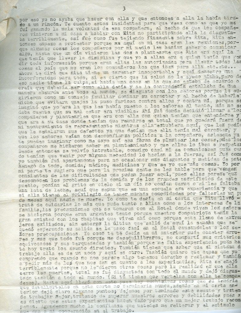 Troisième page de la lettre d’Aída à Roque de septembre 1974 ©Archives de la famille Dalton - Tercera página de la carta de Aída a Roque de septiembre de 1974 ©Archivo Familia Dalton