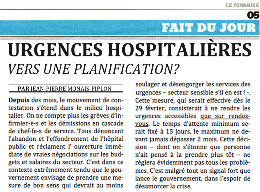 Urgences hospitalières: vers une planification?